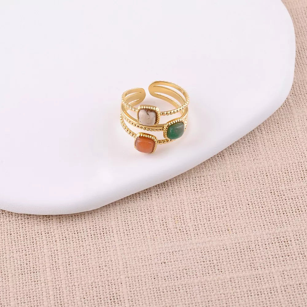 Bague - 3 anneaux, 3 pierres naturelles