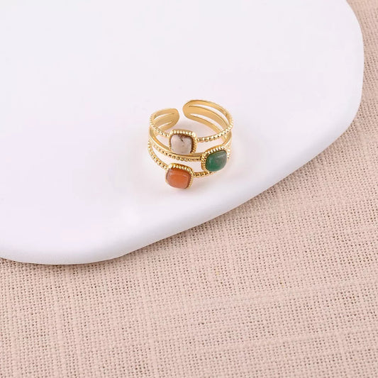 Bague - 3 anneaux, 3 pierres naturelles
