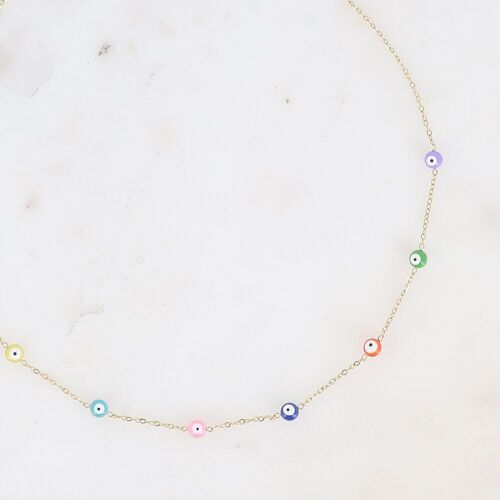 Collier - en acier inoxydable avec yeux en perles émaillées